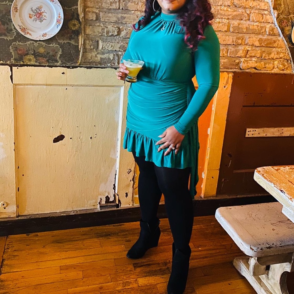 Ruffle Hem Long Sleeve Dress.